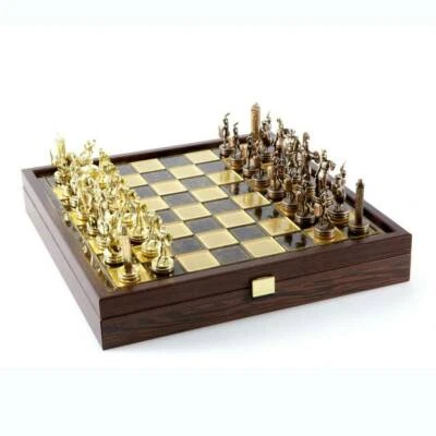 Manopoulos Greek Mythology Chess Set - Brass Copper Pawns - Brown Board - Image 1 of 4