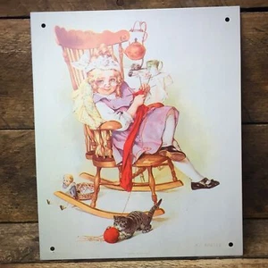 Playing Grandma kleines Mädchen Blechschild 6" x 7" - Bild 1 von 1