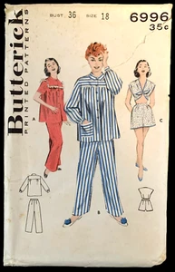 1950er Pyjama-Sets Taillenband Oberteil hohe Taille Steppshorts 36" Brustmuster komplett - Bild 1 von 8