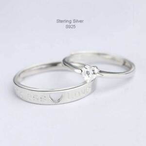 Lover Gift Fill Your Heart Sterling Silver S925 Adjustable Couple Ring #6.5
