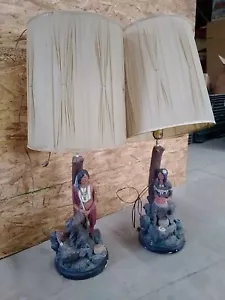Native American Indian Sculpture Lamps Pair - Picture 1 of 12