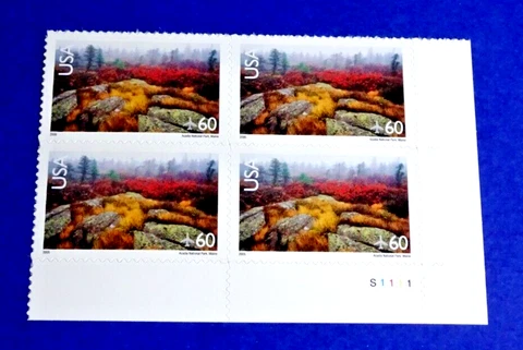 US C138b ACADIA PARK (2005 DATE) AIR MAIL 60c STAMPS "PLATE # BLOCK OF 4" Cover
