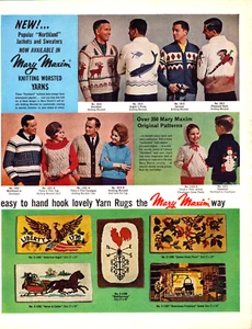 Mary Maxim Knitting Worsted Yarns Sweaters Hand Hook Rugs Vintage Print Ad 1963 - Picture 1 of 4
