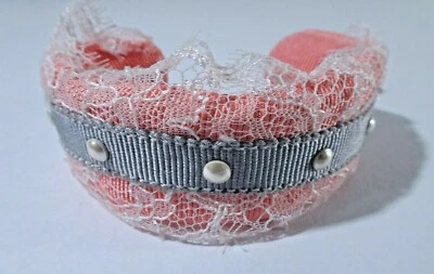 JOOMI LIM Women's PINK Grosgrain Grey Ribbon Lace Pearl Cuff Bracelet Retail 120 - Image 1 of 4