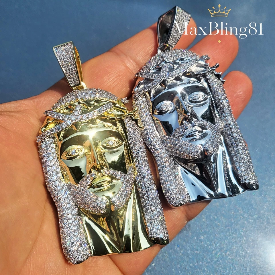 AAA+ Collar Colgante Diamante Simulado Latón Jesús Hop Cadera Religioso Helado Dije Foto 1 de 1