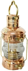 14" Nautical Brass & Copper Anchor Oil Lamp-Leeds Burner Hurricane Lantern Gift - Picture 1 of 3