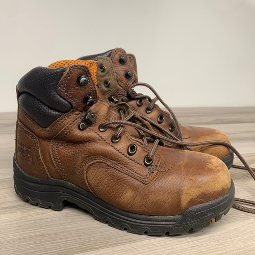 Stivali da donna marroni Timberland taglia 6 M in pelle professionale titanio 6"" punta di sicurezza
