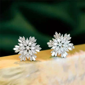 Fashion Cubic Zircon 925 Silver Filled Stud Earring Women Wedding Jewelry Gift - Picture 1 of 7