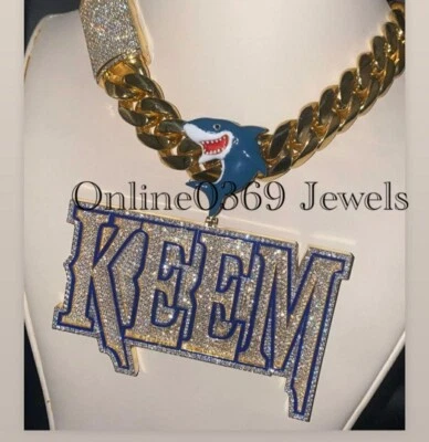 Men's Large Customized Name Enamel Pendant in Round Cubic Zirconia 925 Silver - Image 1 of 4