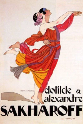 DANCING CLOTILDE ALEXANDRE SAKHAROFF RUSSIAN GERMAN DANCERS VINTAGE POSTER REPRO - Image 1 of 3
