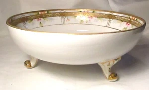 Antique Nippon Hand Painted Footed Bowl Floral and Gold - Picture 1 of 6