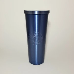 Starbucks Coffee 2016 Embossed Steel Metallic Blue Tumbler Venti Cold Travel Cup - Picture 1 of 5