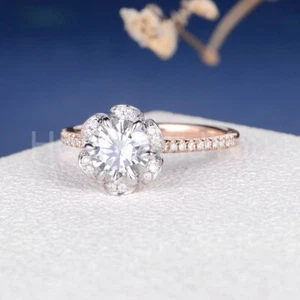 2ct Round Cut Moissanite Floral Stacking Engagement Ring 14k Dual Gold Plated - Picture 1 of 8