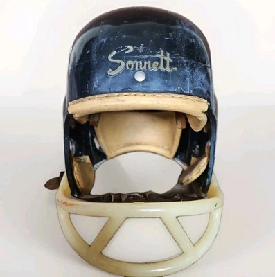 Vtg Sonnett Football Helmet Two Bar Mask W/ Leather Chin Strap Craft-Built H-060 - Image 1 of 4