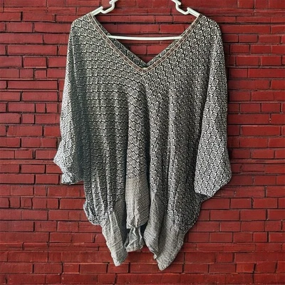 Blusa Camisa Umgee Mujer Talla M/L Gran Tamaño Negra Marrón Bolsillos Geométricos Boho Foto 1 de 4