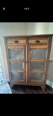 Антикварный пирог сейф перфорированная жестяная панель для примитивного мебельного шкафа буфета - Изображение 1 из 4