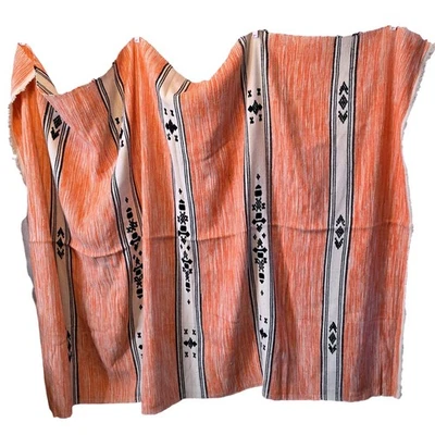 Kilim style Rug Orange Black Cream Flat Weave Loomed Moroccan Berber Style 86x56 - Image 1 of 4