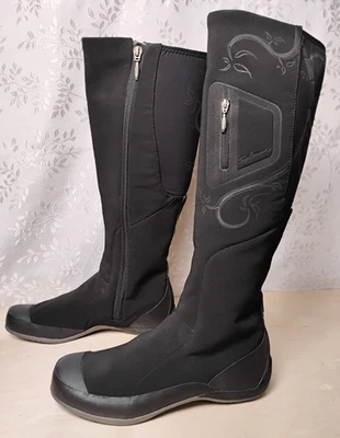 SALOMON Women's UMA Tall Winter Boots sz 8.5 Zip Black Stretch Softshell Floral  - Image 1 of 4
