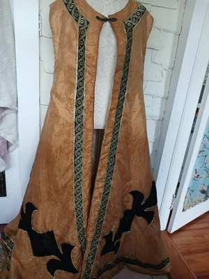 Gold Satiny Renaissance Sleeveless Long Cloak Coat Medieval Vest - Image 1 of 4