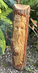 Vintage geschnitzter Holz BAUMGEIST alter Mann Gesicht WALDMANN Volkskunst rustikal WANDBEHANG - Bild 1 von 7