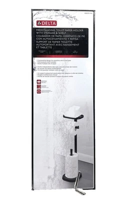 Delta Free Standing Toilet Paper Holder with Storage Shelf Matte Black - Image 1 of 2