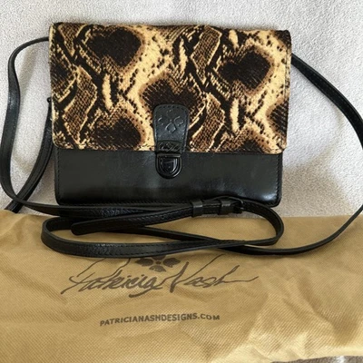 PATRICIA NASH LANZA Python Haircalf CONVERTIBLE CROSSBODY BLACK LEATHER BAG - Image 1 of 4