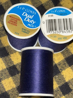 3 Lot New J&P Coats Dual Duty Thread 314A Deep Purple Sews All Fabrics 300 Yd Ea - Image 1 of 4