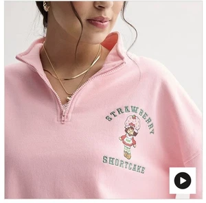 Strawberry Shortcake Damen-Sweatshirt, rosa, Viertelreißverschluss Größe Medium 79 - Bild 1 von 5