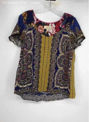 Moulinette Soeurs By Anthropologie Womens Blue Gold Floral Blouse Top Size 12 - Image 1 of 4