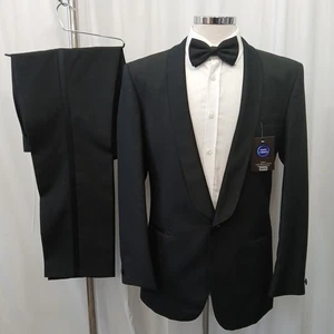 Burton Black Wool Blend Vintage Dinner Suit 2pc C38L W34 L30 Classic Formalwear - Picture 1 of 21