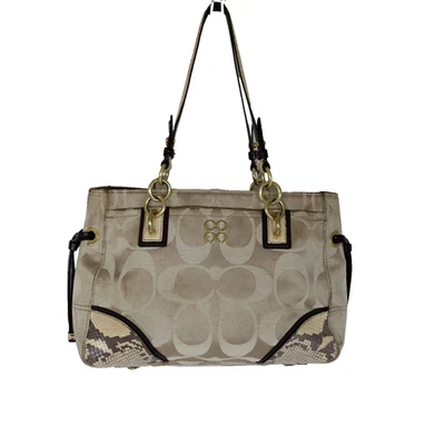 Coach Collete Signature Monogram Shoulder Bag Purse Beige Snake Leather Trim - Image 1 of 4