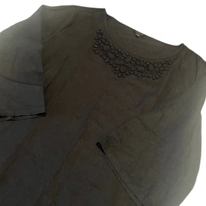 Talbots schwarz Perlen Leinen ausgestellt Langarm Kleid Größe Large - Bild 1 von 13
