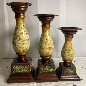 3er Set Deko Stumpenkerzenhalter - Marmor & Bronze Optik - verziertes Design - Bild 1 von 24