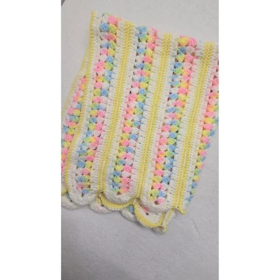 Manta bebé ganchillo colores pastel hecha a mano tejida cuna manta tiro Foto 1 de 4