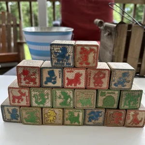Vintage Disney Wood Blocks Alphabet Wooden Embossed Character Toy Lot of 20 - Picture 1 of 3