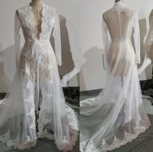 Long Sleeve Wedding Bridal Jacket Wedding Coat Sweep Train Wedding Capes Wraps - Imagen 1 de 6