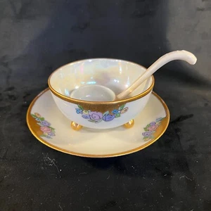 Jam Mayo Footed Bowl with Plate & Ladle Vintage Hand-painted Gebrüder Böhm Czech - Picture 1 of 10