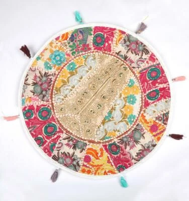 22" Pillow/Seat Cover Throw/Bean Bag Large With Bohemian Patchwork White - Image 1 of 2