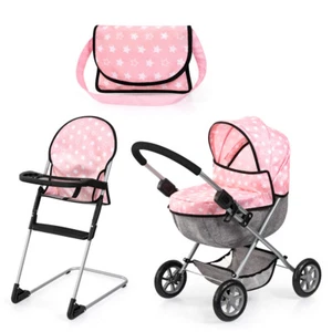 Bayer Design Puppenwagen Set Cosy Hochstuhl Wickeltasche rosa Sterne TOP - Bild 1 von 6