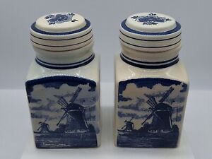 Delfts Blauw Spice Canister Jars Hand Painted Porcelain Sailboat Holland