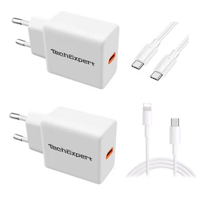 2er Set Schnellladegeräte Power Delivery 20W TechExpert + USBC/C Kabel + C/Light - Bild 1 von 4