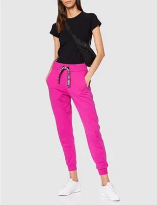 Pantalones deportivos ARMANI EXCHANGE para mujer de felpa francesa con logotipo cinta con cordón fucsia, M Foto 1 de 4