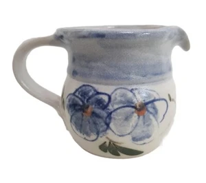 Studio Pottery Milk Jug 9.5cm High Blue Flowers Clay - Picture 1 of 19