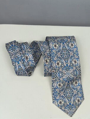 Corbata Fox & Chave V&A Victoria Albert Gris Azul 100% Seda Hecha a Mano Foto 1 de 4