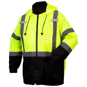 HIGH VISIBILITY INSULATED HI VIS REFLECTIVE ROAD WORK BOMBER LONG PARKA COAT - Picture 1 of 4