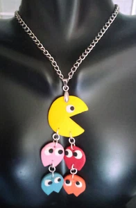 Handmade Pac Man & Four Ghosts Polymer Clay Designed Necklace by Deborah - Picture 1 of 2