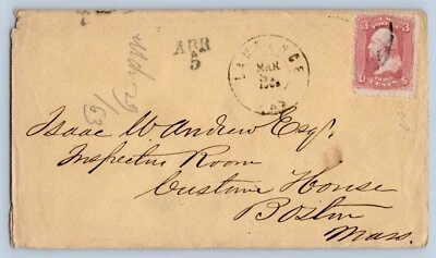 Lawrence Kansas KS 1863 Civil War Era Cover #65 To Boston Isaac W Andrew - Image 1 of 2