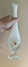 VTG Fenton Glass Opal Basket Weave swung 11.5” tall Bud Vase Painted Strawberry