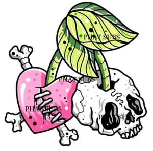 Cráneo de cereza estampado de sublimación listo para presionar transferencia de calor - Imagen 1 de 1