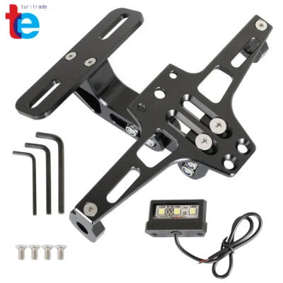 Motorcycle Fender Eliminator Kit License Plate Holder W/ LED Tail Light Black - Image 1 of 4